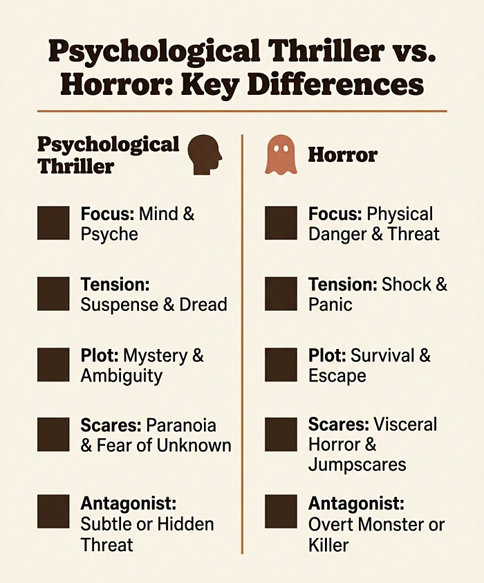 Psychological Thriller vs. Horror Key Differences