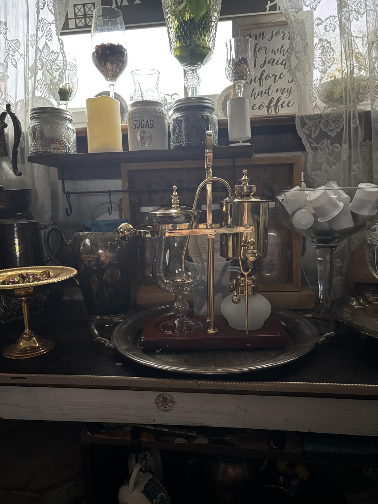 Nispira Belgium Royal Family Balance Syphon Unique Gravity Vintage Coffee Maker Vacuum Brewing System Gold 500 ml customer photo 1