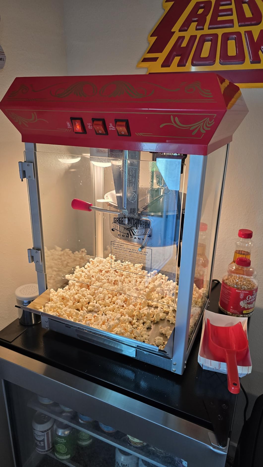 Great Northern Popcorn Good Time Popcorn Machine - 3-Gallon Popper with Steel Kettle, Old Maids Drawer, Warming Tray, and Scoop for Home by Great Northern Popcorn (Red) customer photo 1