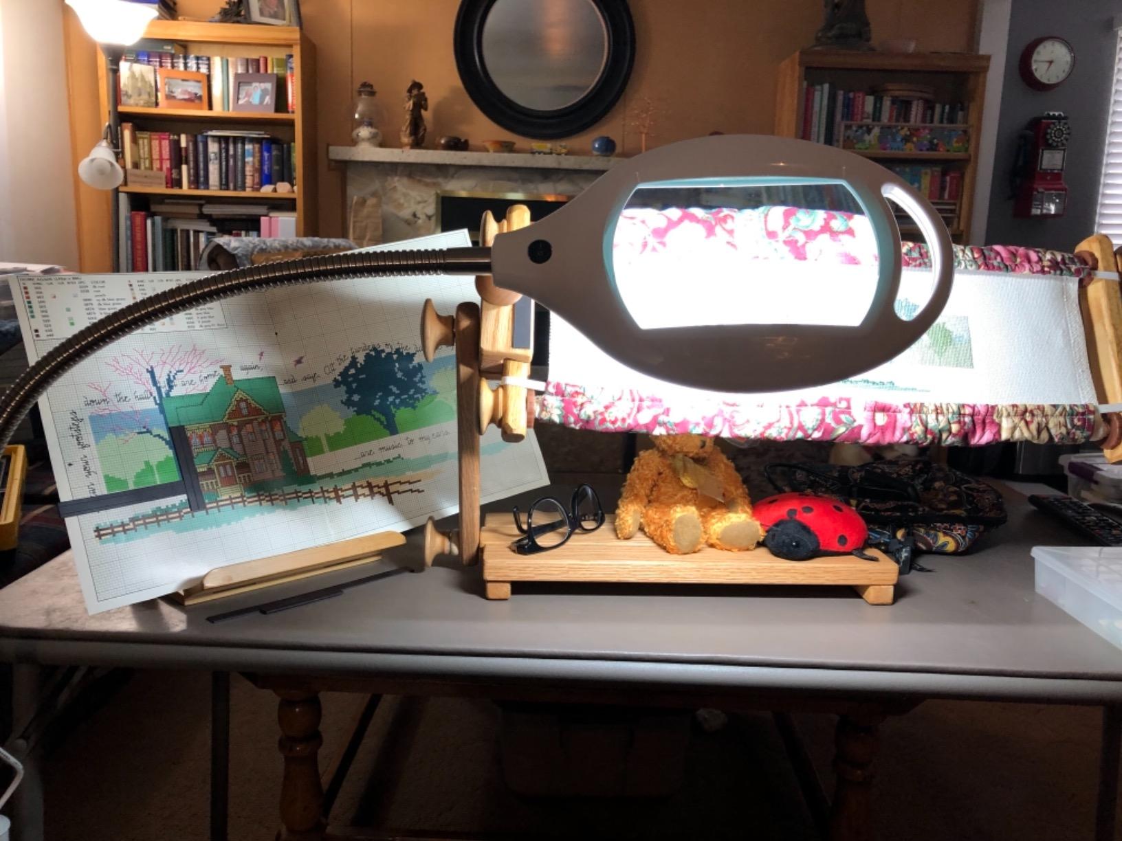 Brightech LightView Pro LED Magnifying Floor Lamp - Daylight Bright Full Spectrum Magnifier Lighted Glass Lens - Height Adjustable Gooseneck Standing Light - for Reading Task Craft Lighting customer photo 2