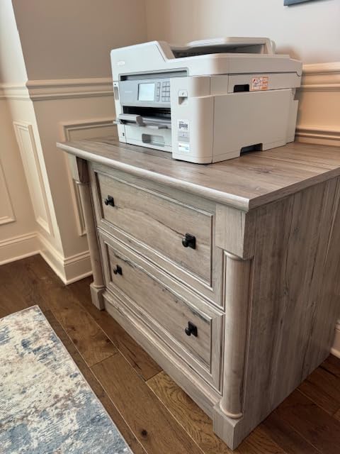 Sauder Palladia Office Desk with Drawers, Executive Desk with File Cabinet Storage, Cable Management, Keyboard Tray, in Wind Oak Finish customer photo 2
