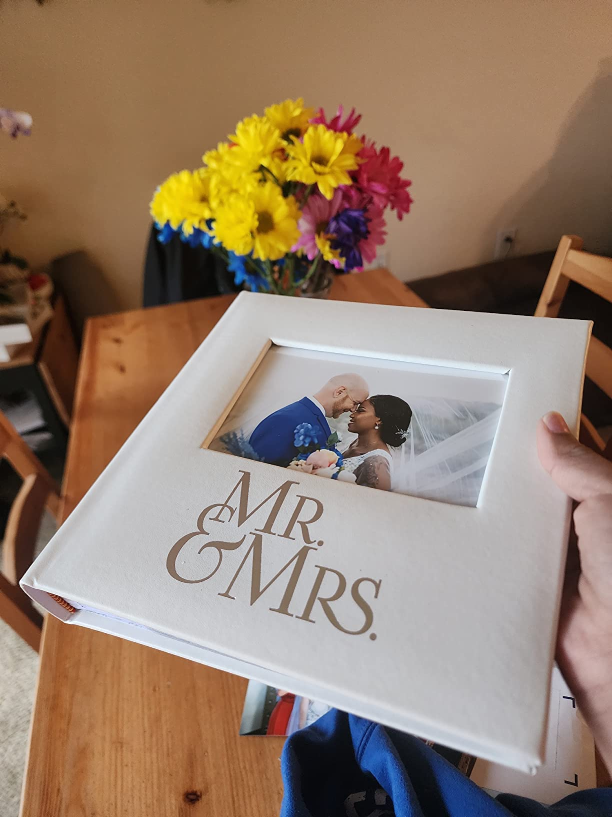 Malden International Designs Mr. & Mrs. Album with Memo & Photo Opening Cover Photo Album, 160-4x6, White customer photo 1