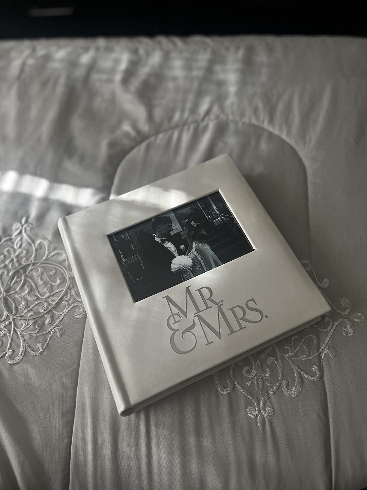 Malden International Designs Mr. & Mrs. Album with Memo & Photo Opening Cover Photo Album, 160-4x6, White customer photo 2