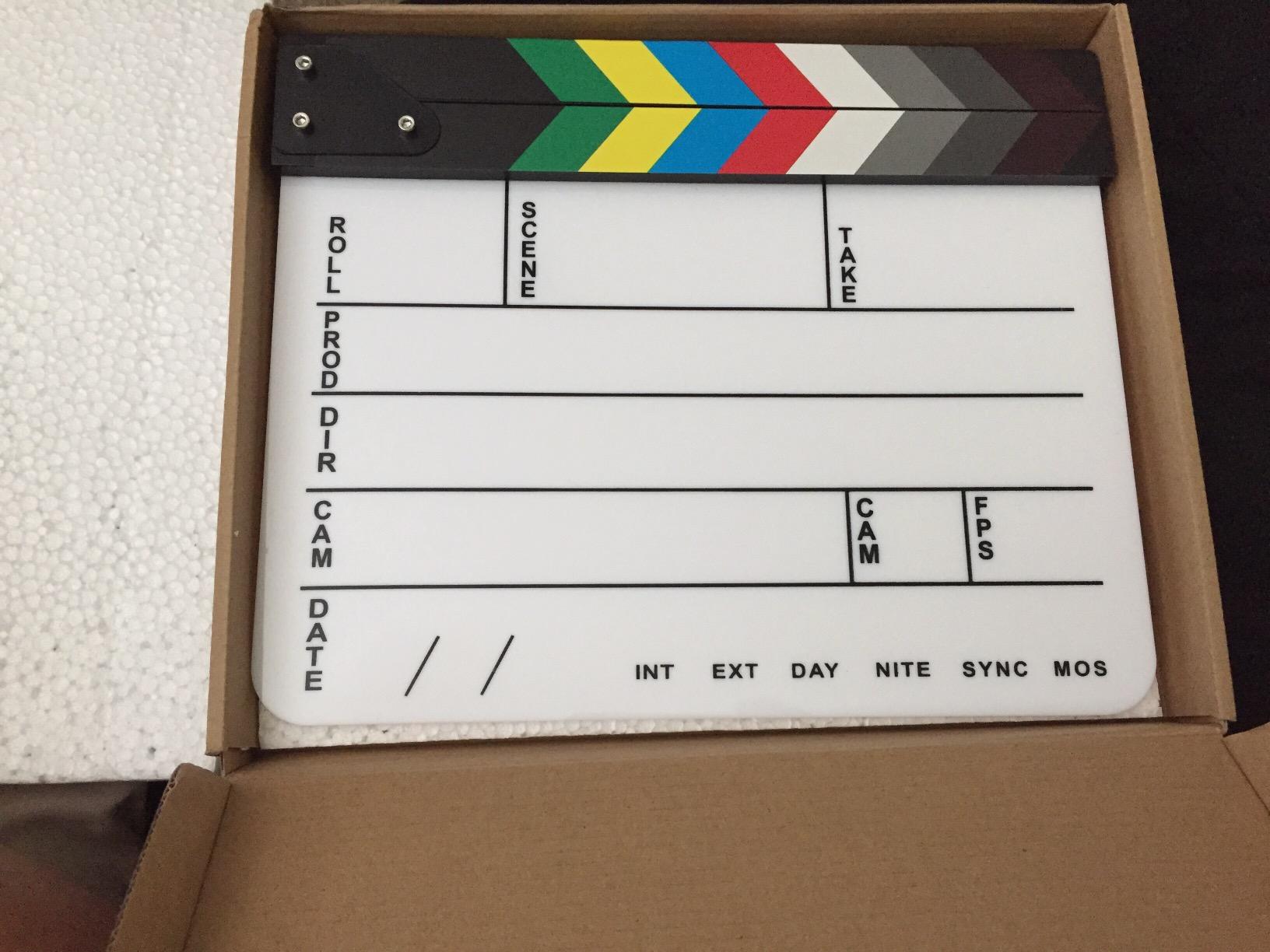 Professional Movie Directors Clapboard, Photography Studio Video TV Acrylic Clapper Board Dry Erase Film Slate Cut Action Scene Clapper with Color Sticks 9.6x11.7 inch/25x30cm, White customer photo 2