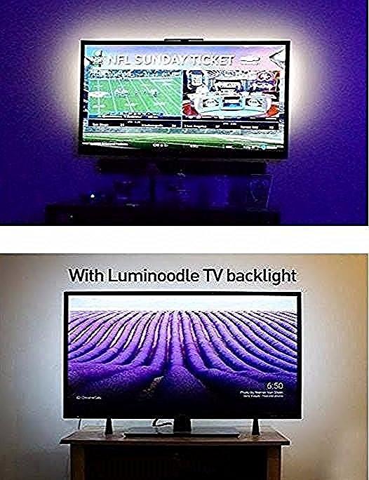 Luminoodle Color Bias Lighting, USB TV and Monitor Backlight LED Strip Lights Kit with Dimmer, Remote - 6.6 ft for 24