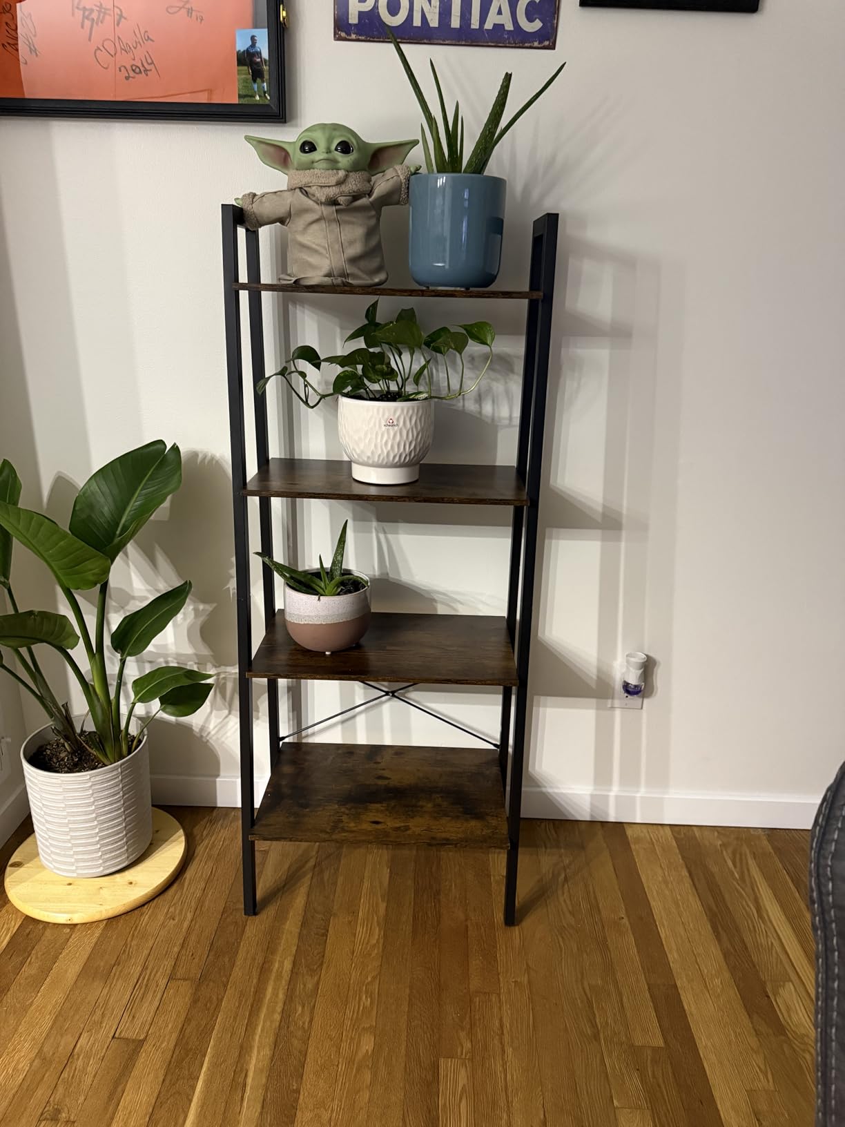 VASAGLE Ladder Shelf, 4-Tier Bookshelf, Storage Rack, Bookcase with Steel Frame, for Living Room, Home Office, Kitchen, Bedroom, Industrial Style, Rustic Brown and Ink Black customer photo 1