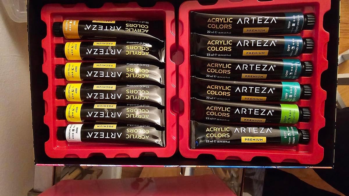 ARTEZA Acrylic Paint Set, 60 Colors in 22 ml Tubes, High-Viscosity Acrylic Paints with 5 Metallic Colors for Canvas, Wood, Paper, Mixed Media, Blending, Layering, and Texture customer photo 2