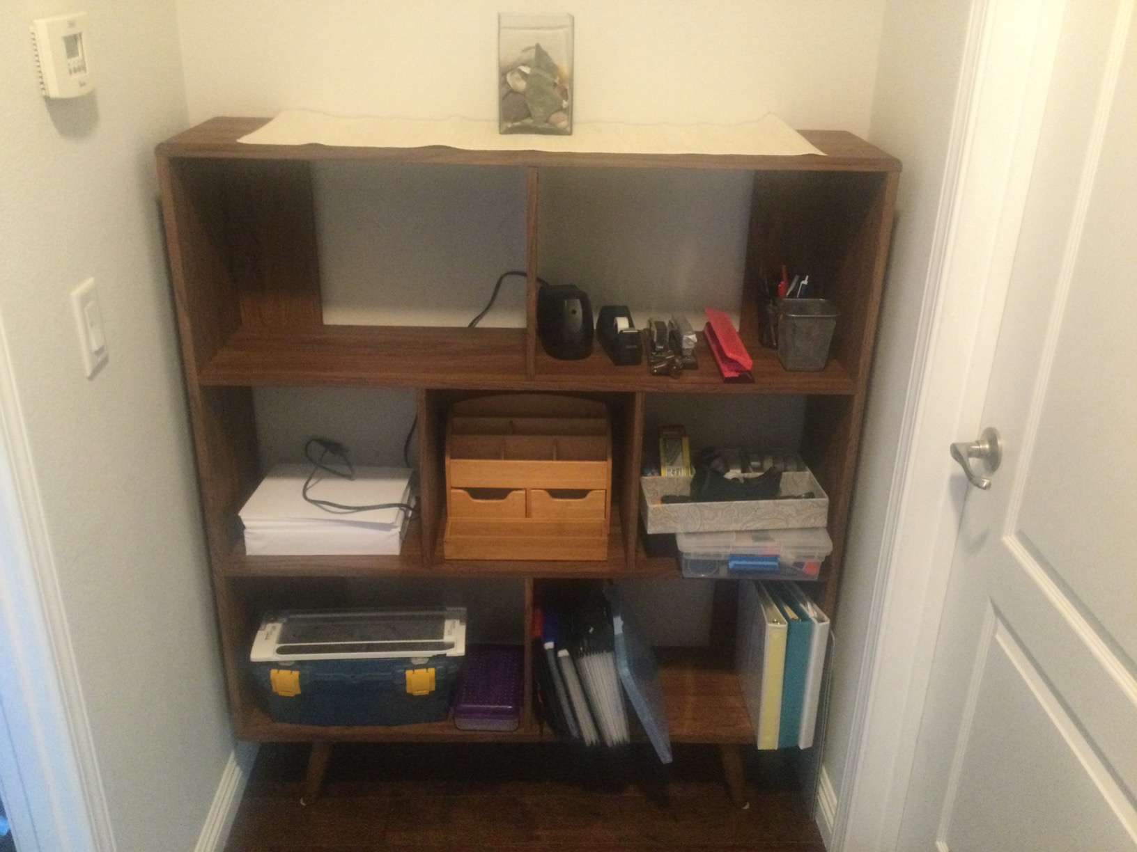 Modway Transmit Mid-Century Offset Cube Wood 7 tier Bookcase in Walnut customer photo 2