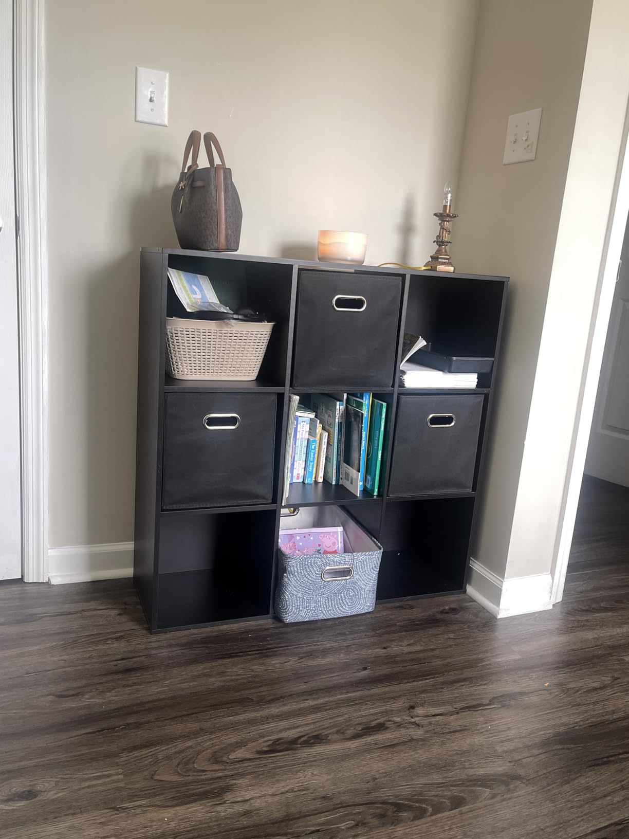 Whitmor 9 Cube Storage Organizer, 3 Tier Stackable MDF Wood Bookcase, Open Storage Display Bookshelf, Storage Cabinet for Living Room, Bedroom, Home, Office, 35.5