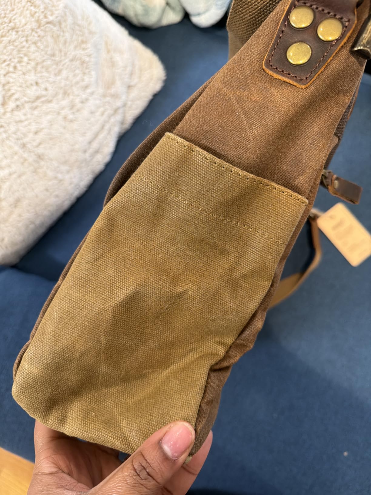Mens Messenger Bag 15.6 Inch Waterproof Vintage Genuine Leather Waxed Canvas Briefcase Large Leather Computer Laptop Bag Rugged Satchel Shoulder Bag, Brown customer photo 2