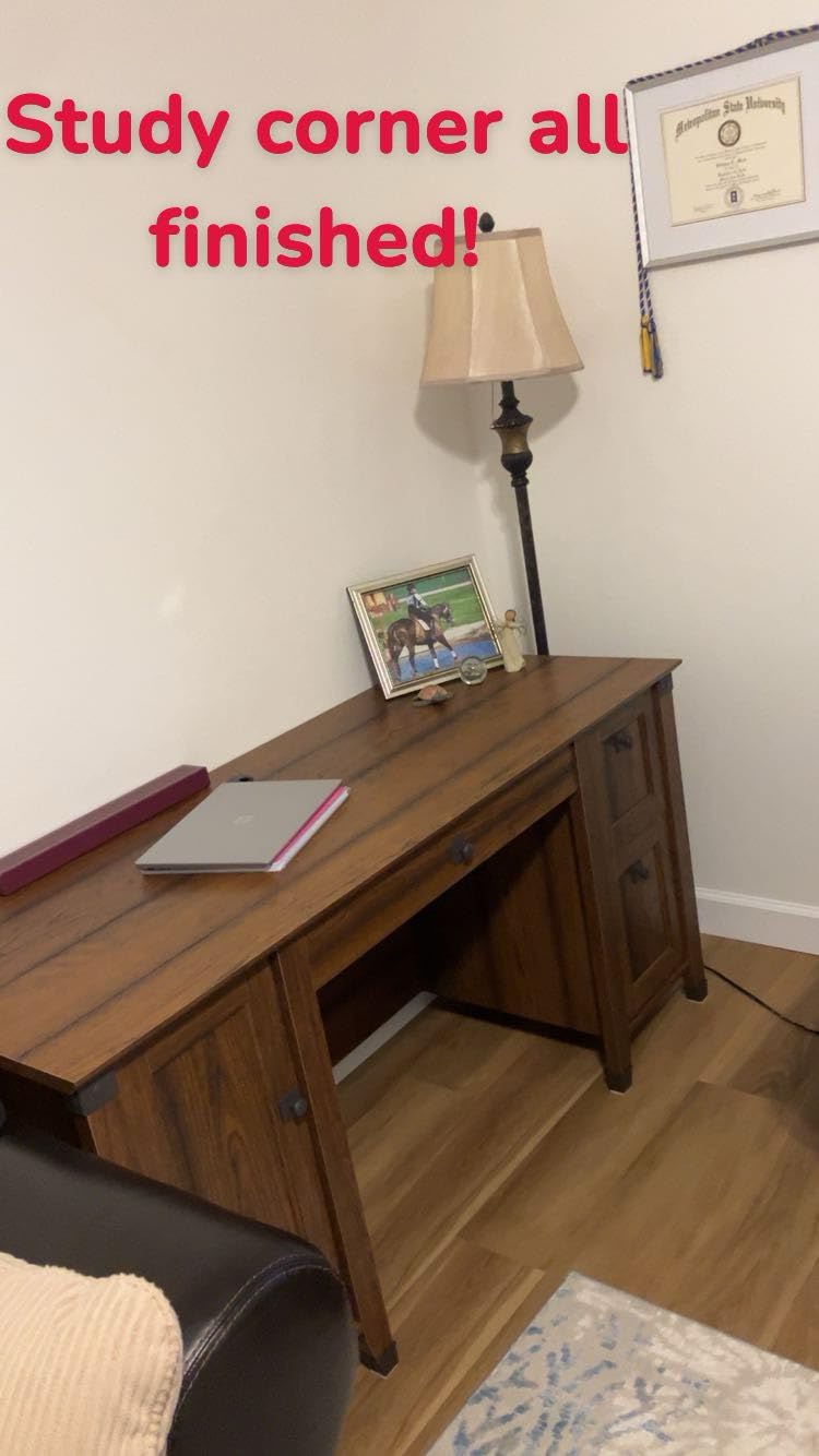 Sauder Carson Forge Rustic Vintage Computer Desk with Drawers Storage, in Washington Cherry finish customer photo 1