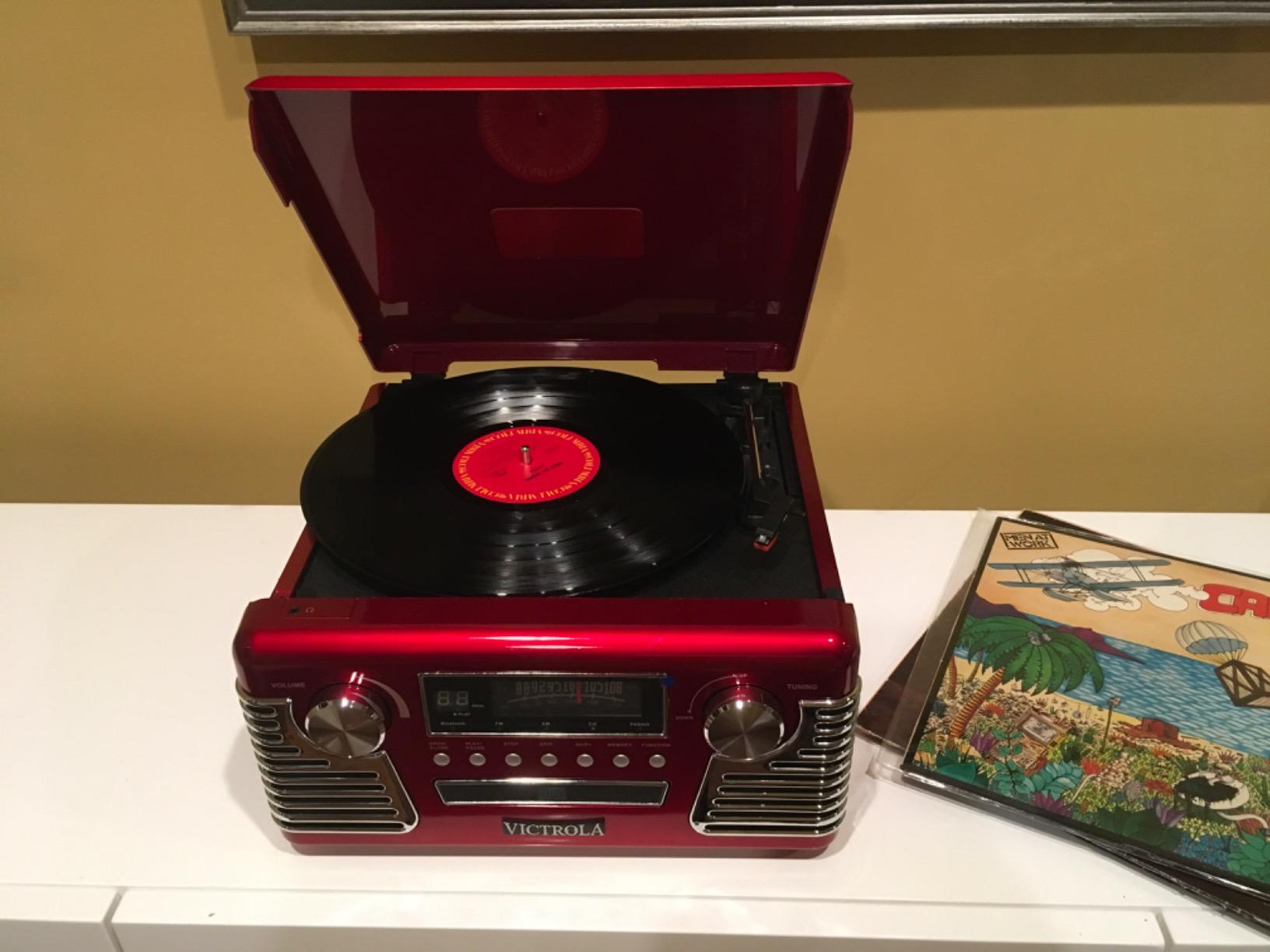 Victrola Haley Retro Bluetooth Record Player & Multimedia Center with Built-in Speakers - 3-Speed Turntable, CD Player, AM/FM Radio, 3.5mm Aux-In, Wireless Music Streaming, Teal customer photo 2
