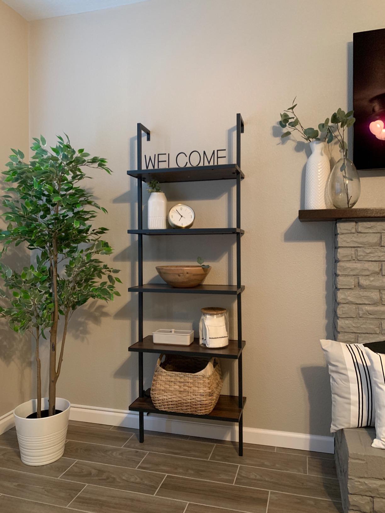 Nathan James Theo 5-Shelf Wood Modern Bookcase, Open Wall Mount Ladder Bookshelf with Industrial Metal Frame, Brown Walnut/Black customer photo 1