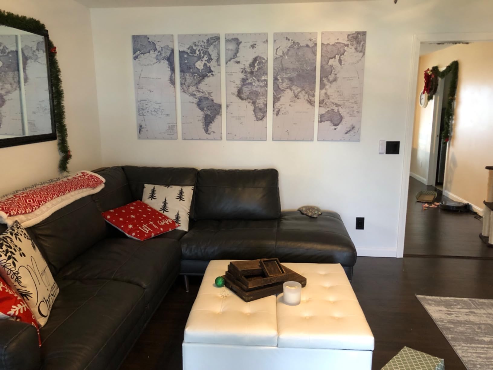 iKNOW FOTO 5 Pieces Vintage World Map Canvas Prints Push Pin Wall Art Decor Trace Travel Marks The Map of The World Antique Framed Picture for Living Room Office 16x40inx5 customer photo 2