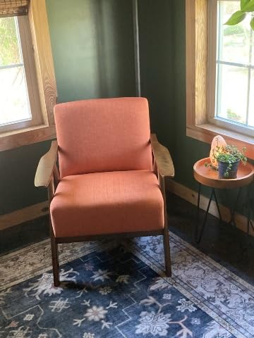 Lexicon Mid Century Modern Accent Chair with Solid Wood Frame in Walnut Finish, Upholstered Living Room Lounge Arm Chair, Thick and Comfy Innerspring Seat Cushion, Linen-Look Fabric, Orange customer photo 1