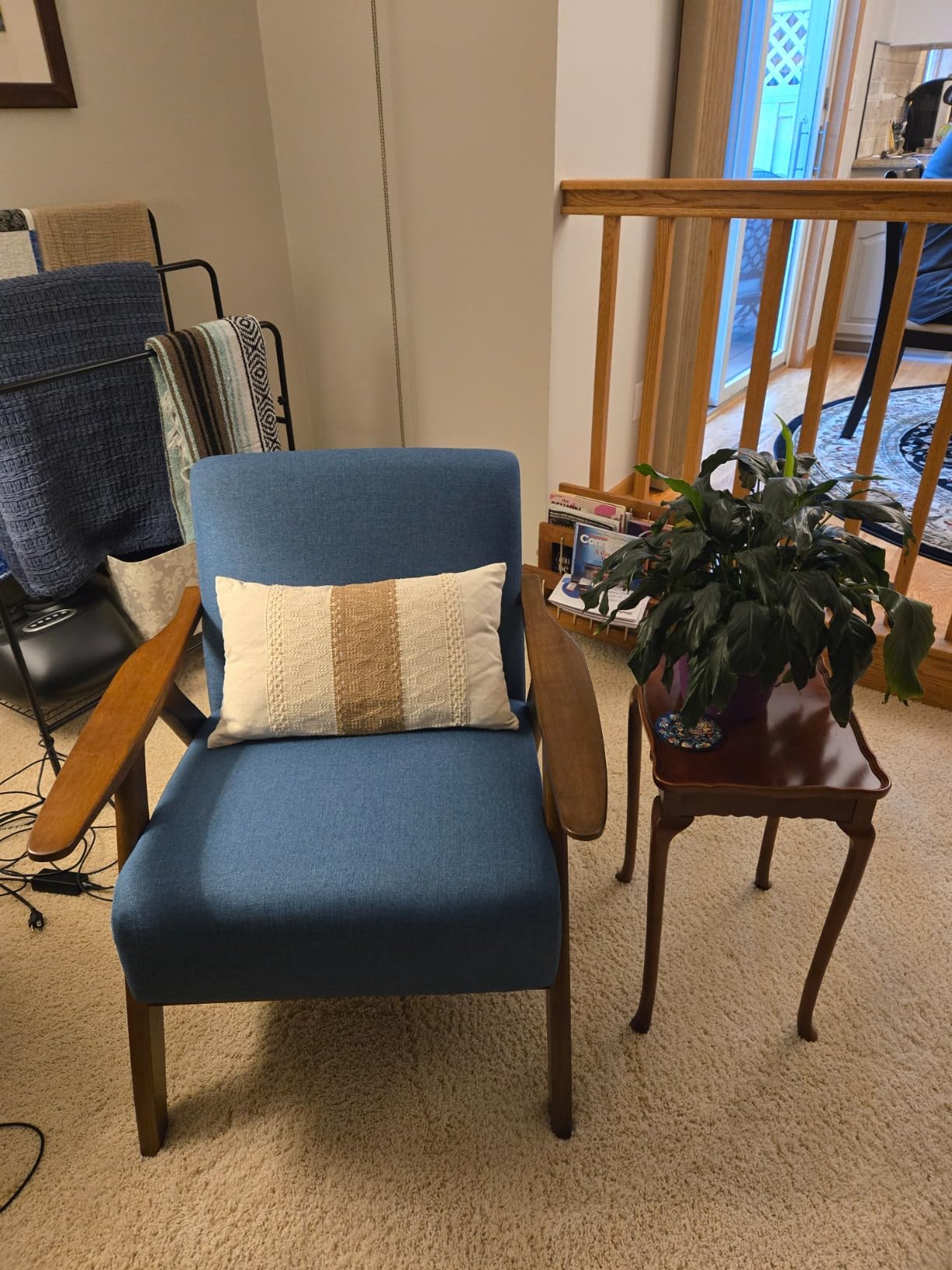 Lexicon Mid Century Modern Accent Chair with Solid Wood Frame in Walnut Finish, Upholstered Living Room Lounge Arm Chair, Thick and Comfy Innerspring Seat Cushion, Linen-Look Fabric, Orange customer photo 2