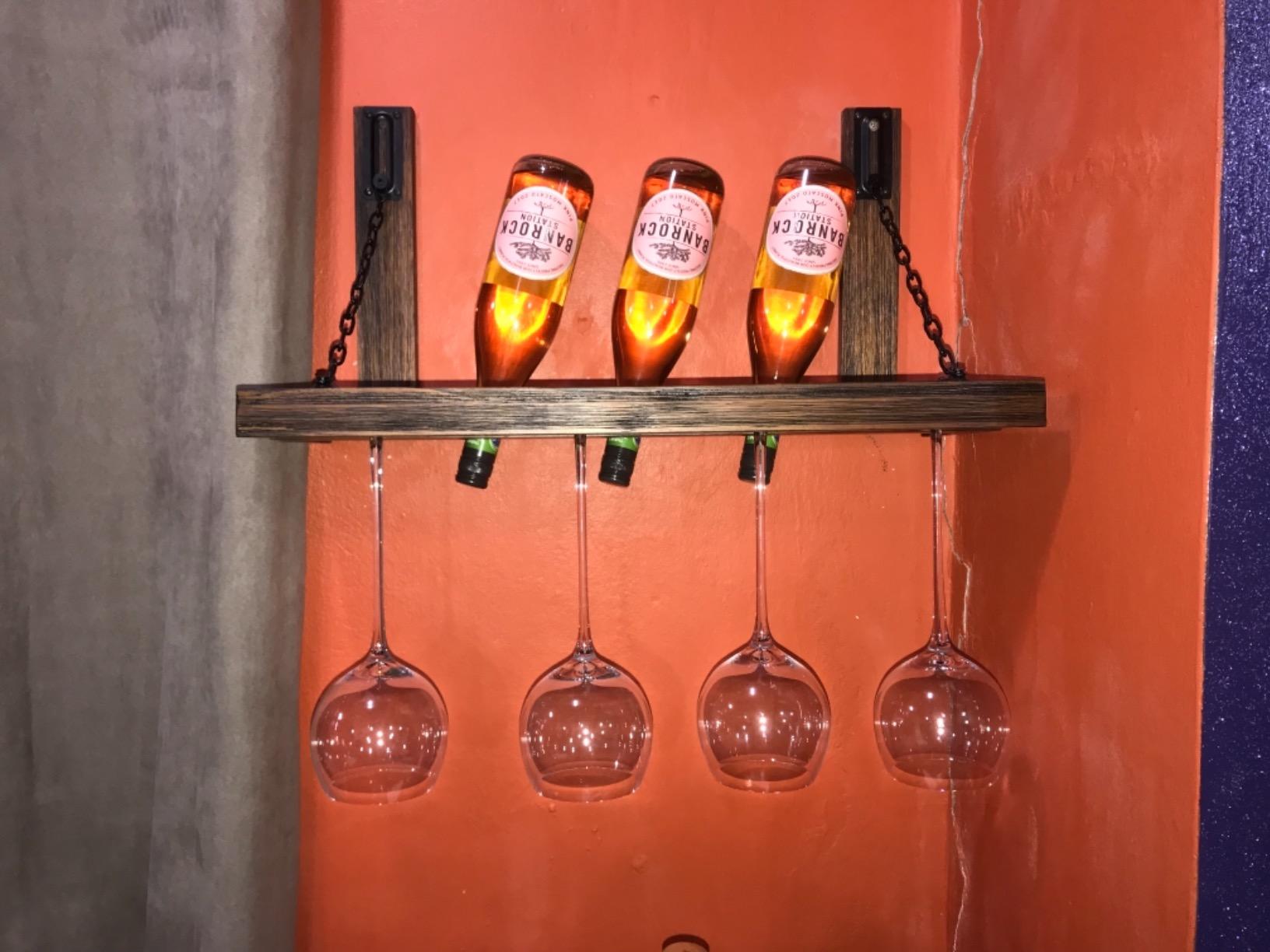 WELLAND Wall Mounted Wine Rack with Glass Holder, Floating Wine Shelf & Glass Rack Set for Home & Kitchen Decor, Rustic customer photo 1