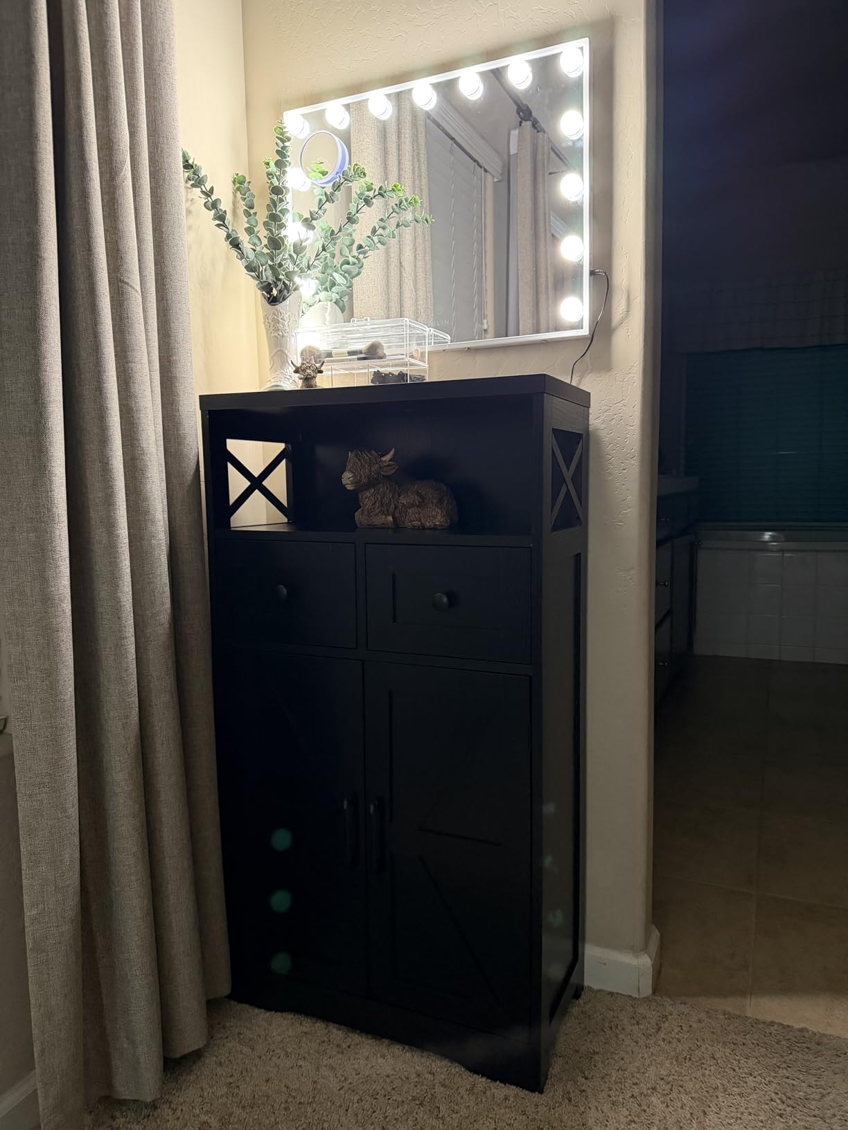 FENCHILIN Vanity Mirror with Lights, Hollywood Lighted Makeup Mirror with 15 Dimmable LED Bulbs, Slim Metal Frame Design, Tabletop White customer photo 1