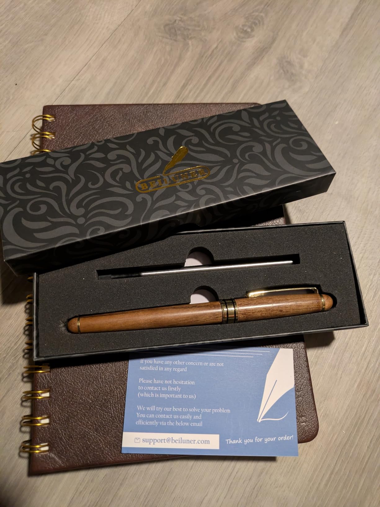 BEILUNER Luxury Wood Ballpoint Pen Writing Set,Walnut-Elegant Fancy Nice Gift Pen Set for Signature Executive Premium Office Fancy Nice Supplies - Gift Boxed with Extra Refills (Black) customer photo 2