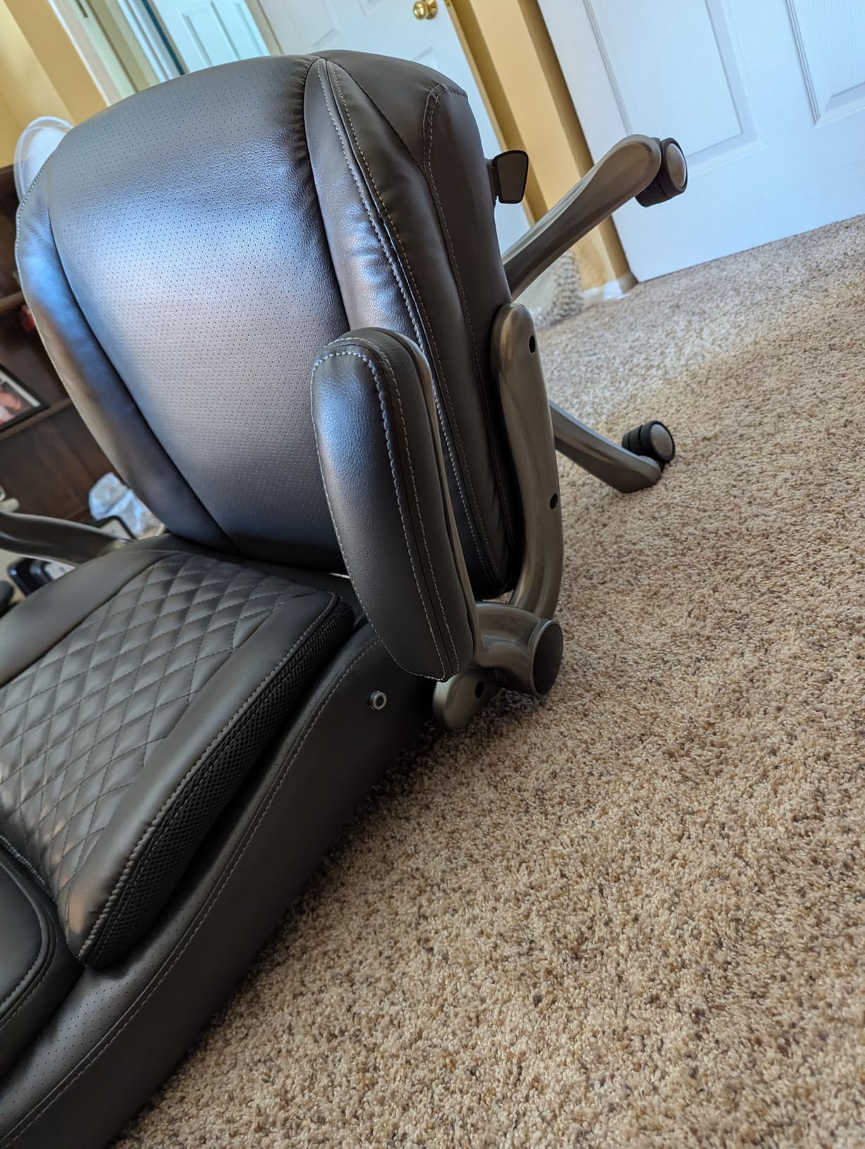 Amazon Basics Ergonomic Executive Office Chair with Adjustable Lumbar Support, Flip-up Arms, Height Adjustable, 360 Rolling Swivel, Computer Desk Chair, Grey Leather customer photo 2