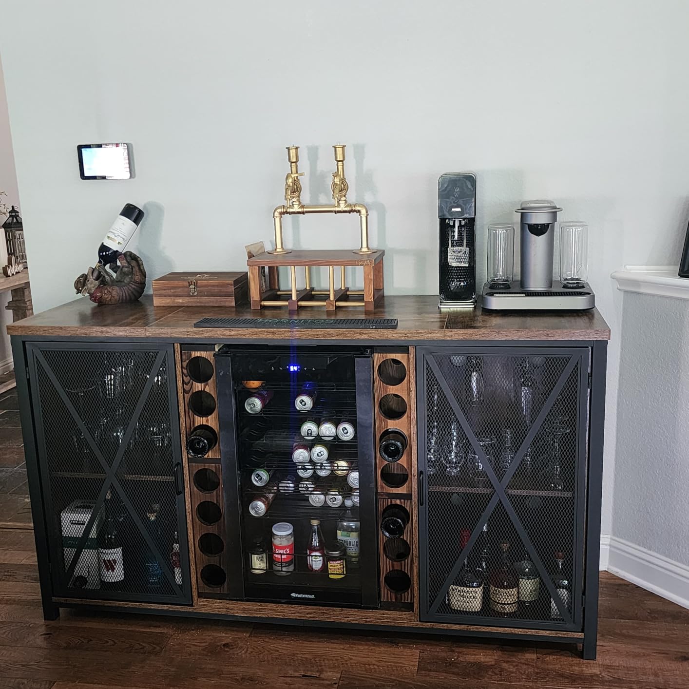 Rustic State Sonoma Wall Mounted Wood Vertical Wine Rack Holder Storage Shelf Organizer for 4 Bottles - Walnut customer photo 1