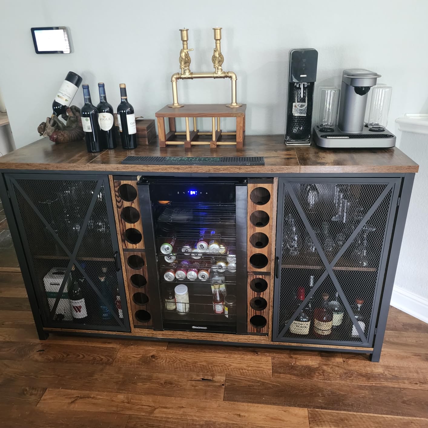 Rustic State Sonoma Wall Mounted Wood Vertical Wine Rack Holder Storage Shelf Organizer for 4 Bottles - Walnut customer photo 2