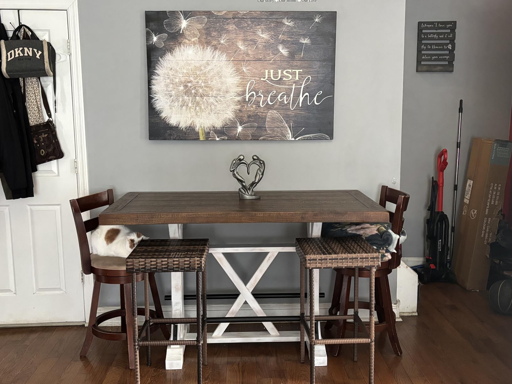 Signature Design by Ashley Valebeck Counter Height Dining Table, Rustic Farmhouse Design, Black Metal Footrest, Seats Up to 4, Great for Small Spaces, White customer photo 1