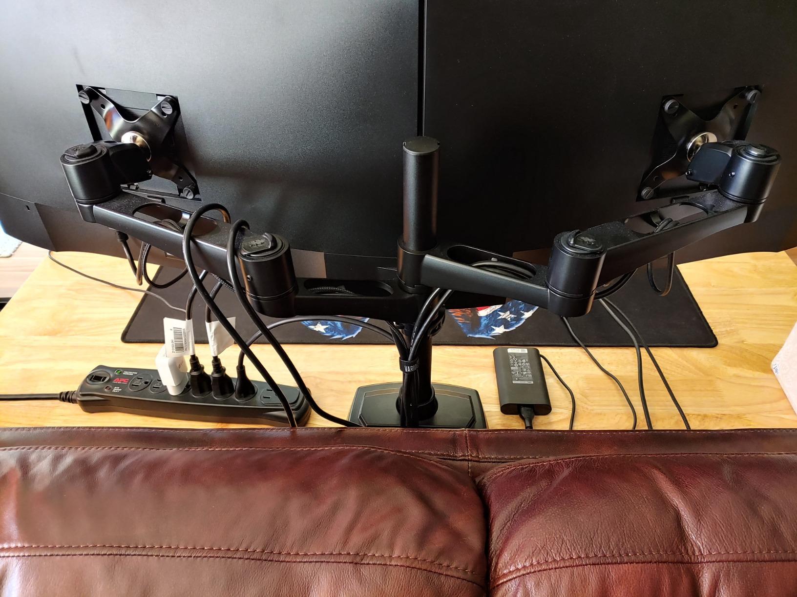 Vari Dual Monitor Arm 180 Degree - VESA Compatible Mount w/ 180 Degree Adjustment - Monitors up to 27 inches, 19.8 lbs - Double Arms for Compact Spaces - Computer Monitor Stand for Home or Office customer photo 2