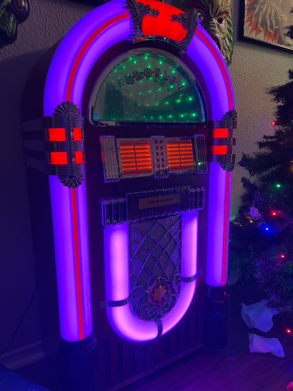 Crosley CR1215A-WA Full Size Digital Bluetooth Jukebox with CD, AM/FM Radio and Color Changing LED Lights, Walnut customer photo 2