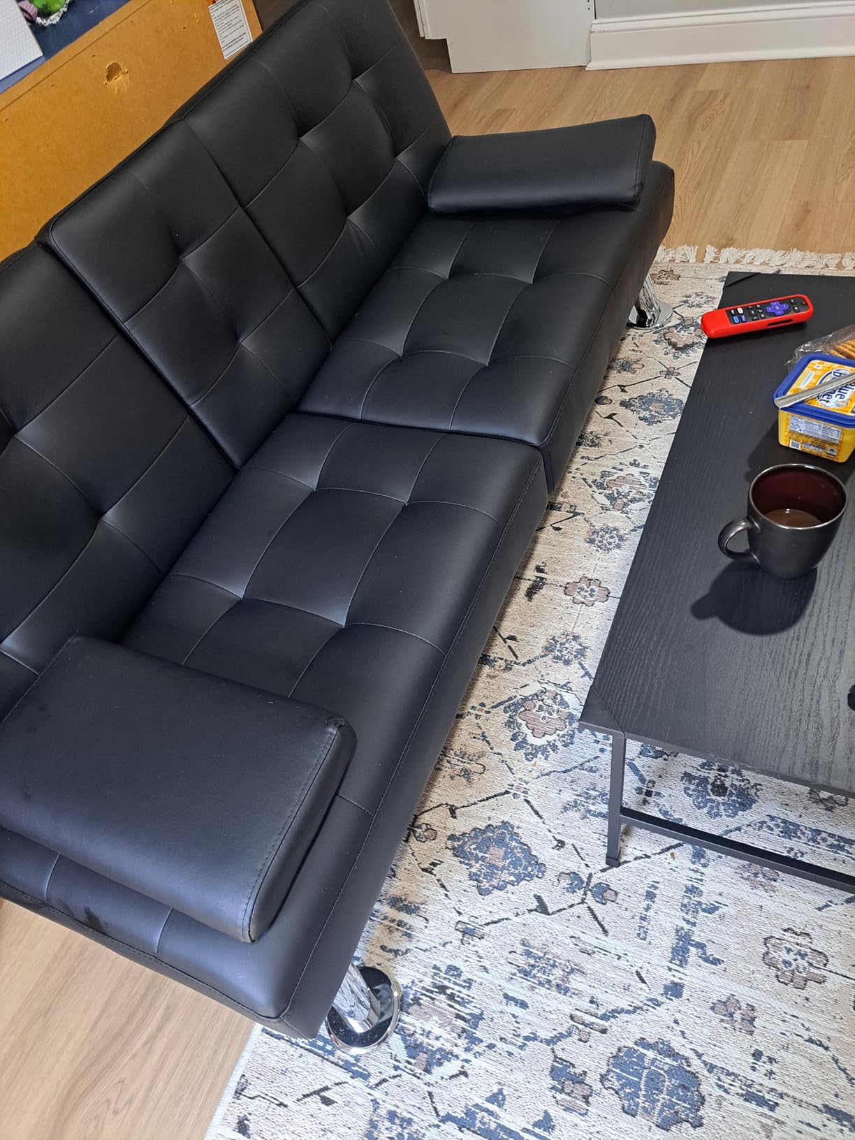 Flamaker Futon Sofa Bed Modern Folding Futon Set Convertible Recliner Lounge for Living Room with 2 Cup Holders, Removable Armrests (PU Leather, Black) customer photo 1
