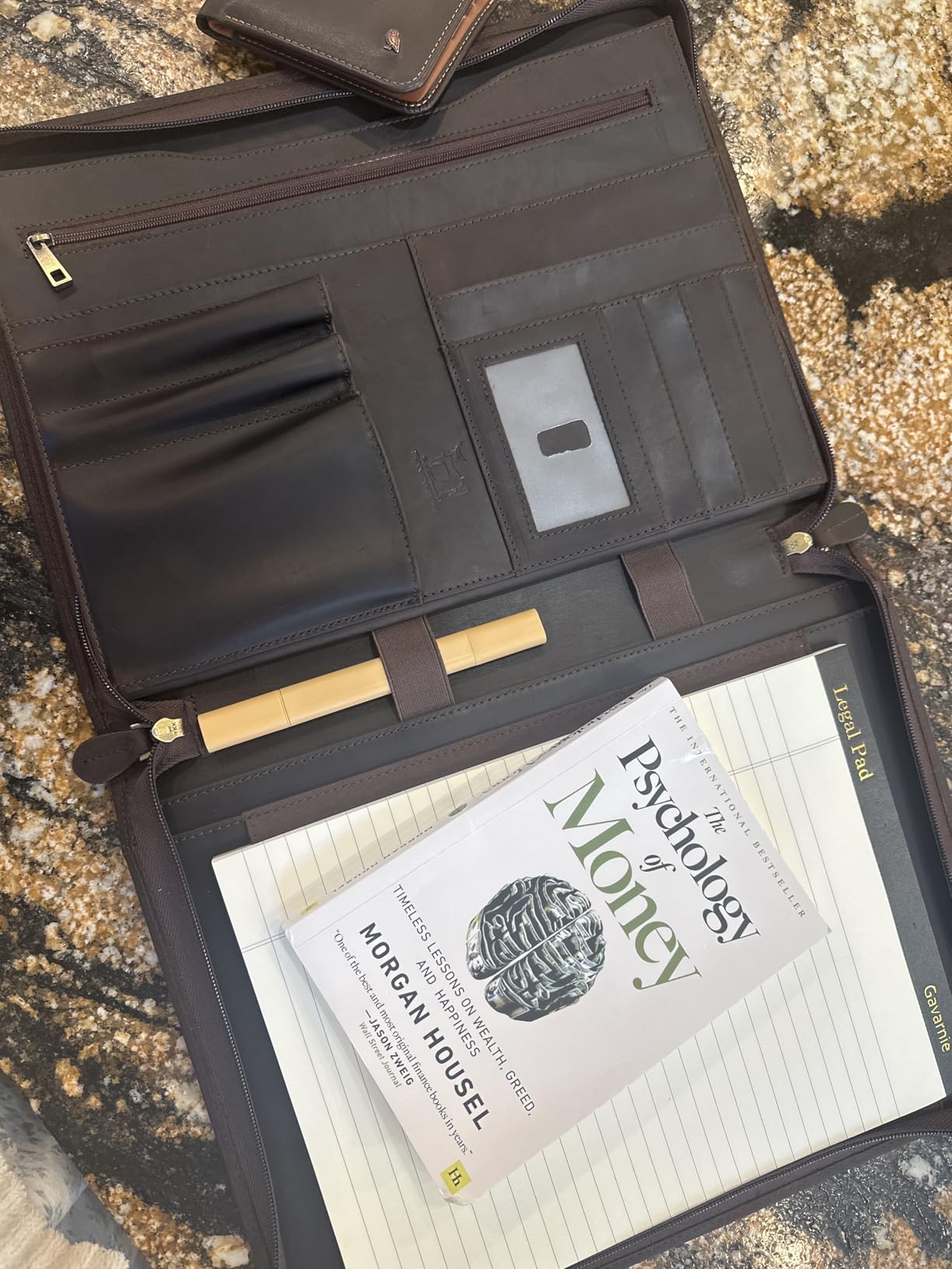 Genuine Leather Professional Business Portfolio Padfolio Folder with Zipper for Men and Women,Work Portfolio for Letter Size Notepad, for Meeting and Travel, Brown customer photo 1