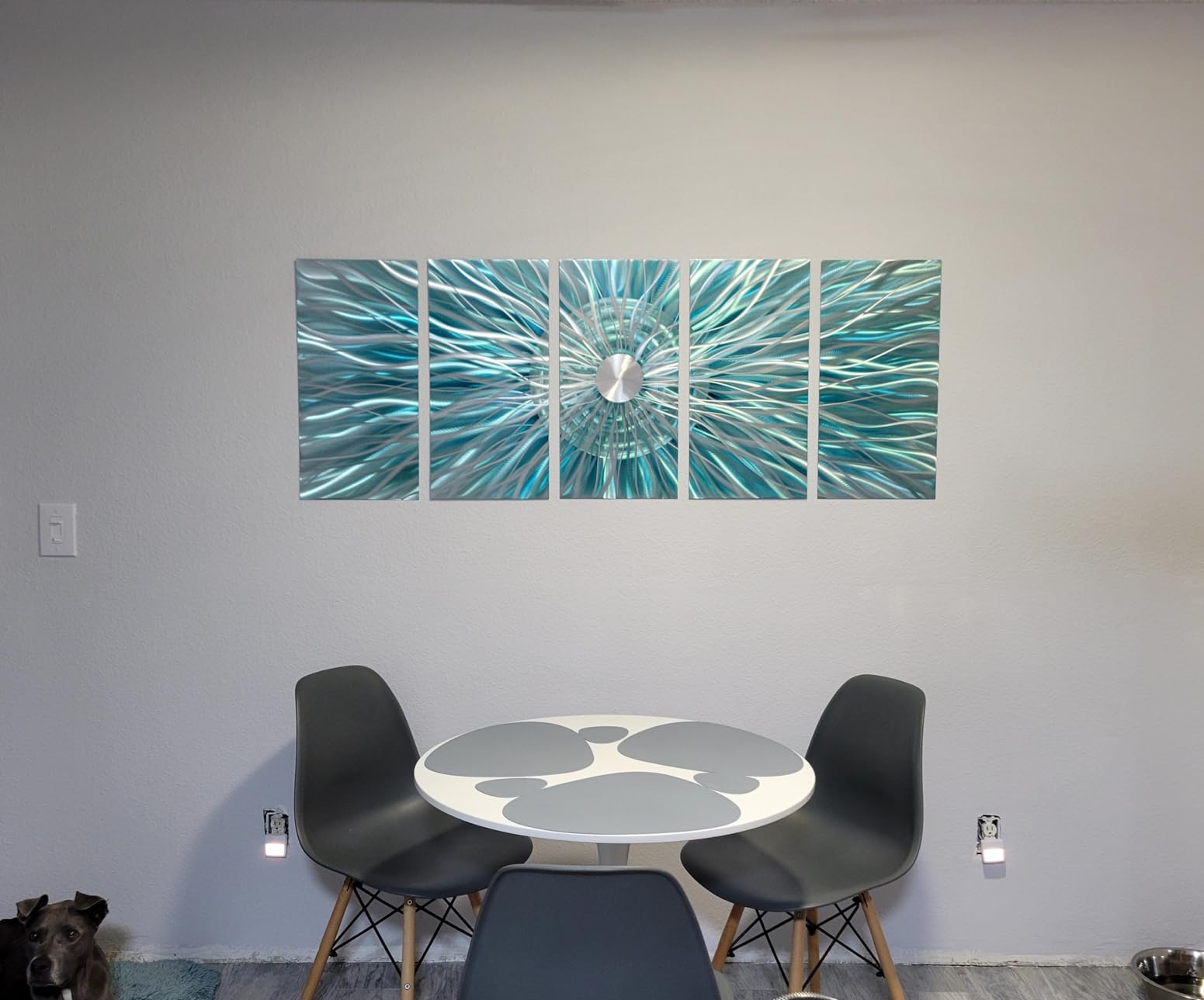 RICHSPACE ARTS Contemporary Metal Wall Art Blue and Silver Modern Sculpture Decor for Living Room 3d Flower Aluminum Artwork for Home and Office Farmhouse Style customer photo 2