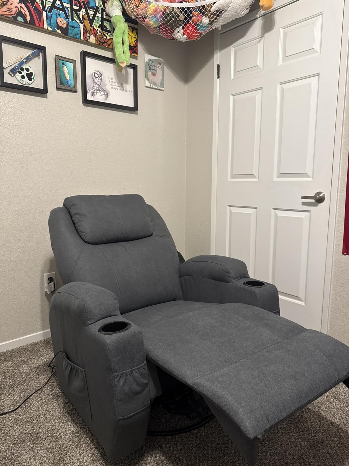 Flamaker Rocking Chair Recliner Chair with Massage Swivel Ergonomic Lounge Chair Classic Single Sofa with 2 Cup Holders Side Pockets Living Room Chair Home Theater Seat (Gray) customer photo 2