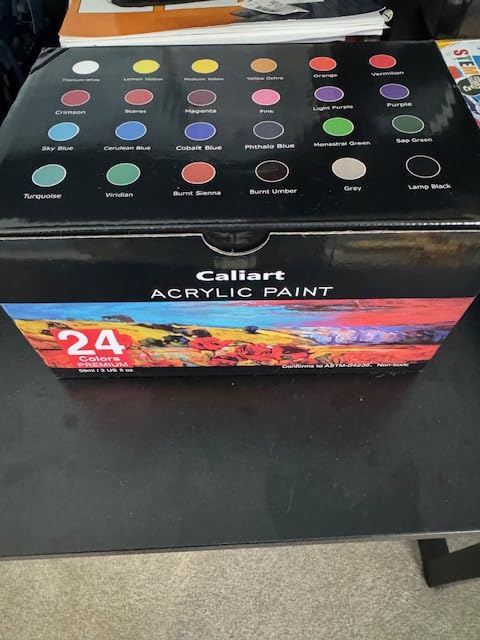 Caliart Acrylic Paint Set with 12 Brushes, 24 Colors Wood Craft Paints for Adults Kids Artists Beginners, Rich Pigments Non-toxic, Halloween Pumpkin Canvas Ceramic Rock Painting Kit Art Supplies customer photo 2