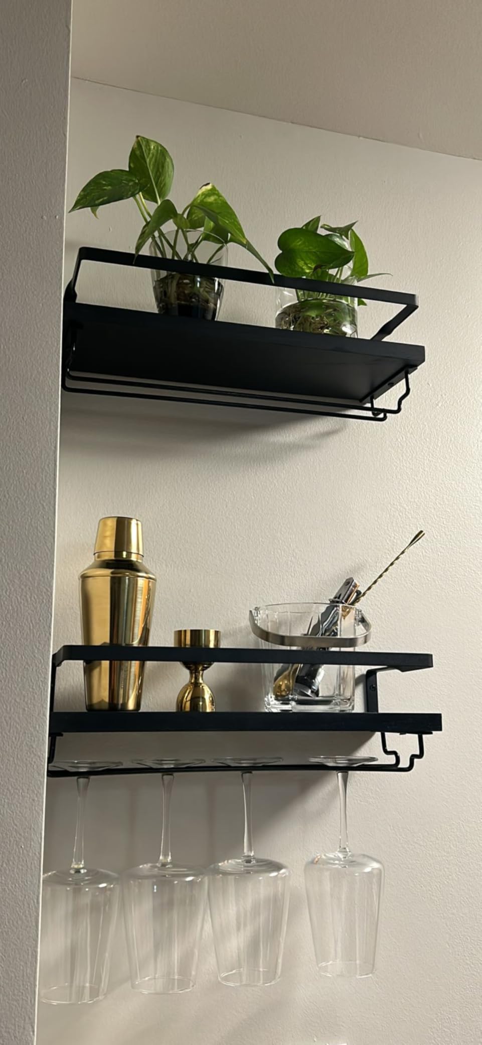 Mkono Wall Mounted Wine Rack Set of 2 Wood Rustic Wine Bottle Glass Floating Shelves with Stemware Hanger, 17 Inch customer photo 1