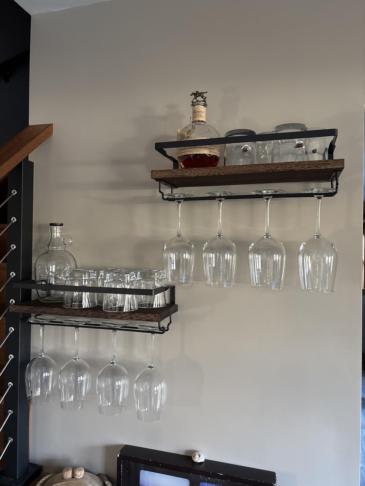 Mkono Wall Mounted Wine Rack Set of 2 Wood Rustic Wine Bottle Glass Floating Shelves with Stemware Hanger, 17 Inch customer photo 2