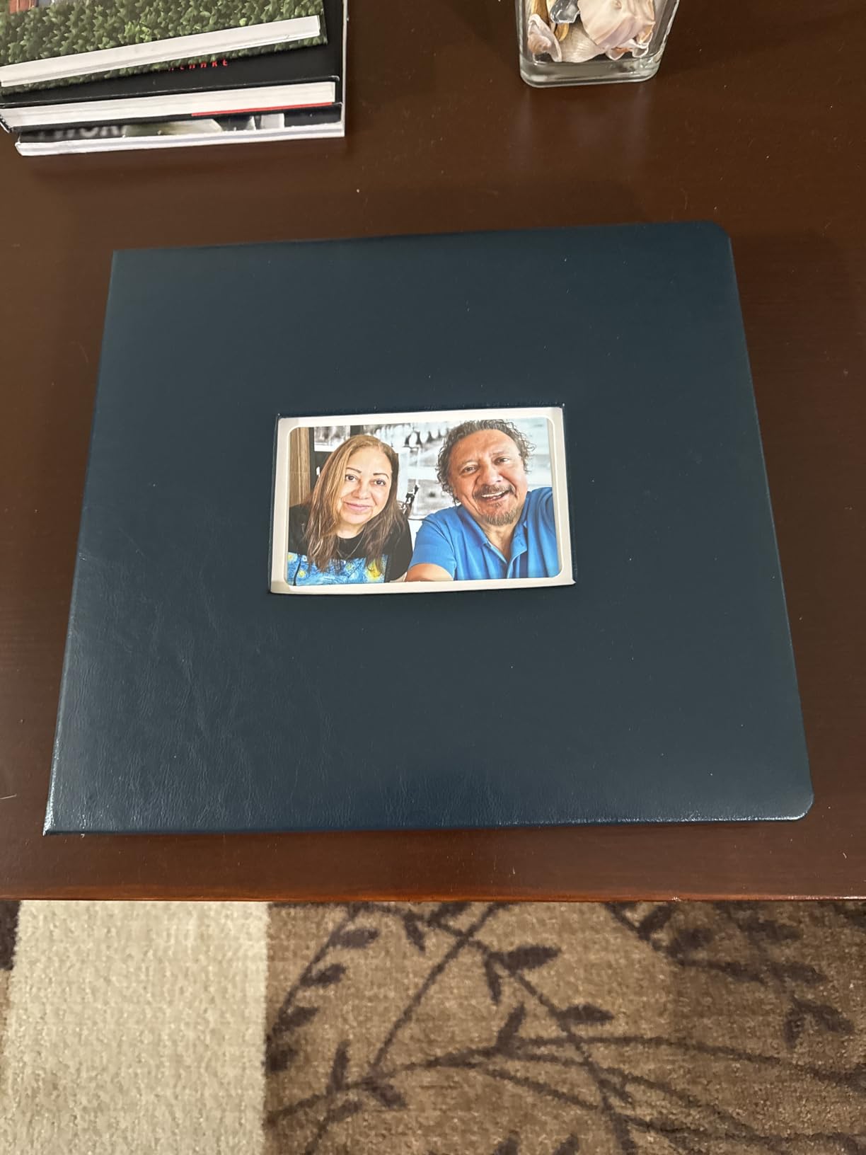 Old Town Bonded Leather Photo Album, Large Leather Scrapbook, Expandable Scrapbook Album 12x12 Double-Sided White Paper Pages and Optically Clear Pockets, Faux Suede Lining, Navy customer photo 2