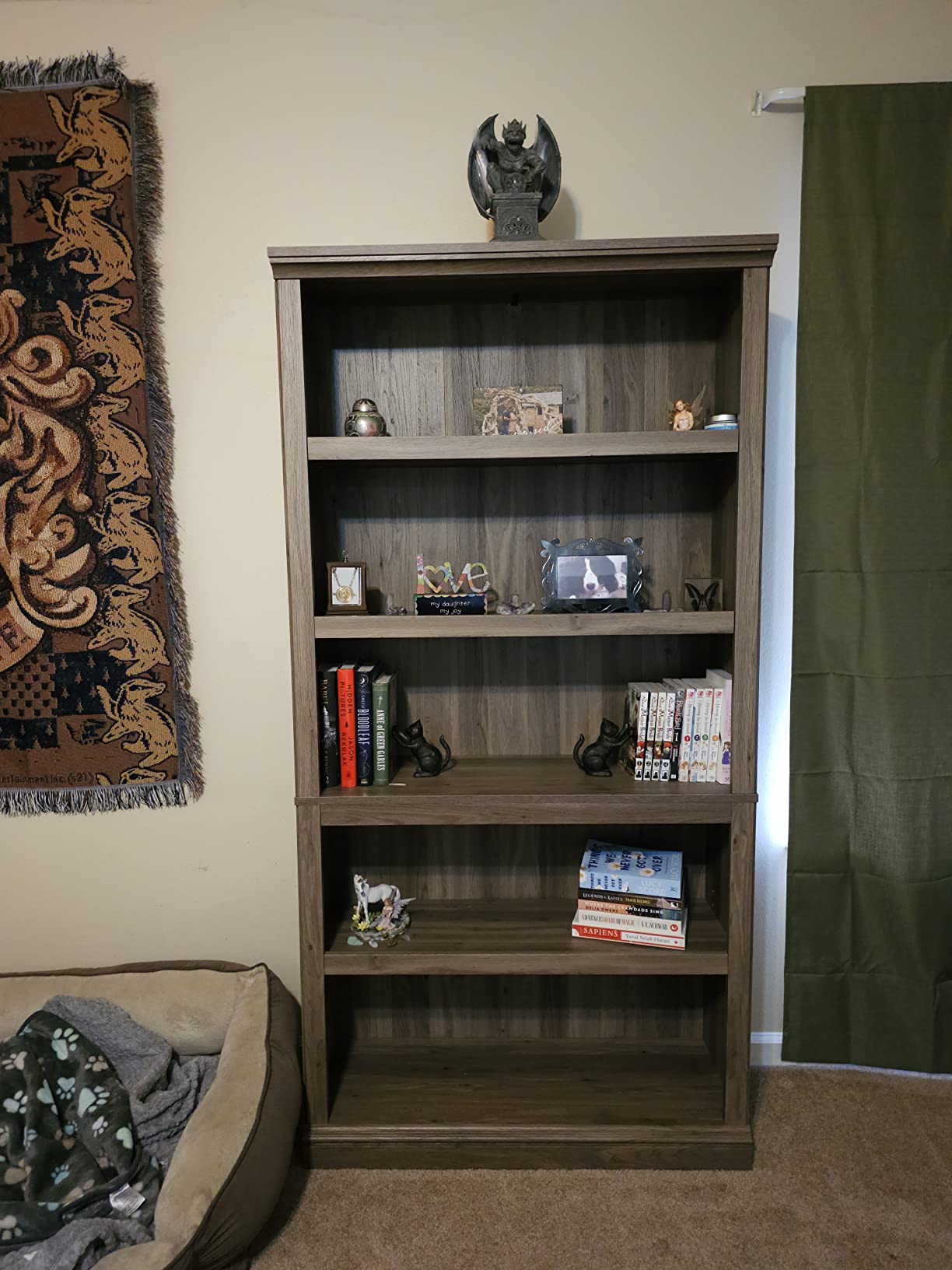 Sauder 5 Tier Book Shelf Wooden Bookcase Multipurpose Bookshelf for Home Office, Living Room, in Grand Walnut customer photo 2