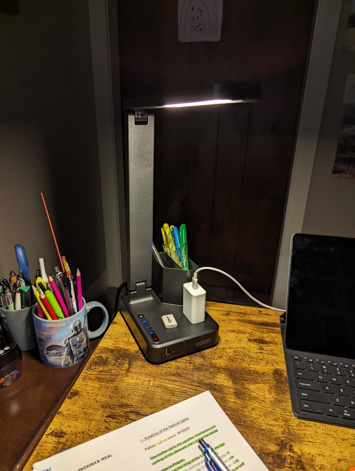 COZOO LED Desk Lamp with 2 USB Charging Ports, Type C Port, 1 AC Outlet, 2 Pen Holders, 3 Color Temperature 3 Brightness Level, Touch/Memory/Timer, 10W Eye Protection Foldable Reading Light, Study Lamp-White customer photo 2