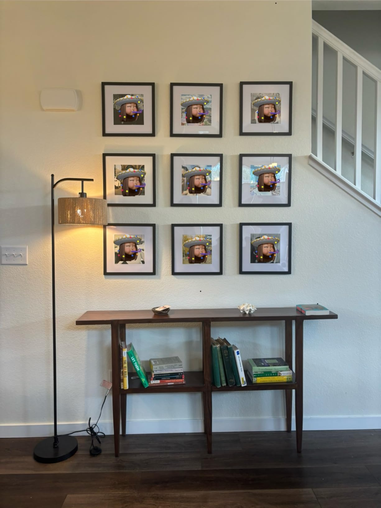 eletecpro 12x12 Picture Frames Set of 9 with Clear Acrylic Cover, Display 8x8 Photos with Mat or 12x12 Without, Classic and Sturdy Square Collage Gallery Wall Decor, Easy Wall Mount, Black customer photo 2