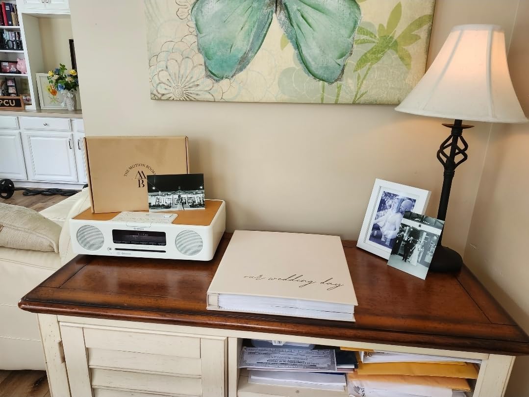 The Motion Books (OUR WEDDING - GOLD FOIL) | Luxury Linen Bound Wedding Video Book | Gold foil stamping | Up to 3 hours of video, 7 inch IPS Display, 4GB of memory & Rechargeable Battery customer photo 2