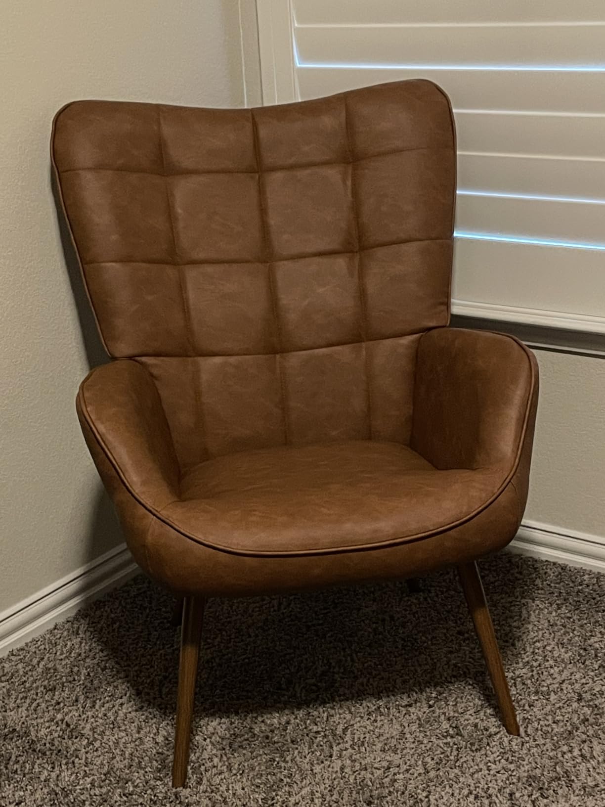 Yaheetech Accent Chairs, Large PU Leather High-Back Chair w/Metal Legs, Pottery Barn Style Living Room Chairs for Bedroom/Home Office, Camel customer photo 2