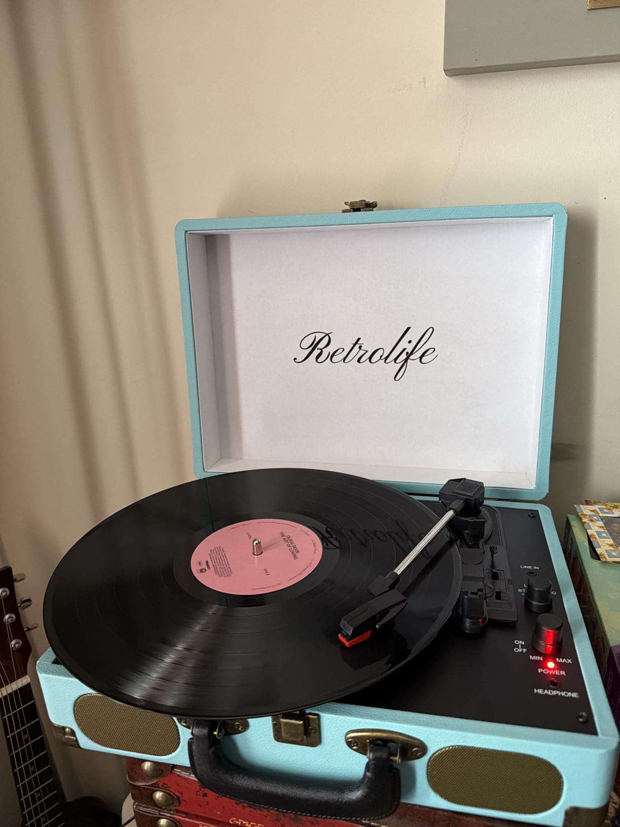 Vinyl Record Player 3-Speed Bluetooth Suitcase Portable Belt-Driven Record Player with Built-in Speakers RCA Line Out AUX in Headphone Jack Vintage Turntable customer photo 2