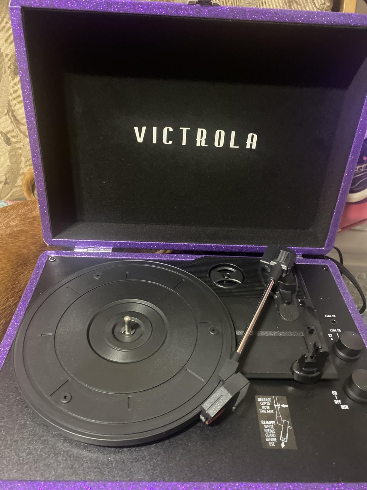 Victrola Journey Bluetooth Portable Suitcase Record Player - with Built-in Speakers, 3 Speed Vinyl Record Player, RCA Out, Headphone Jack (Magenta) customer photo 2