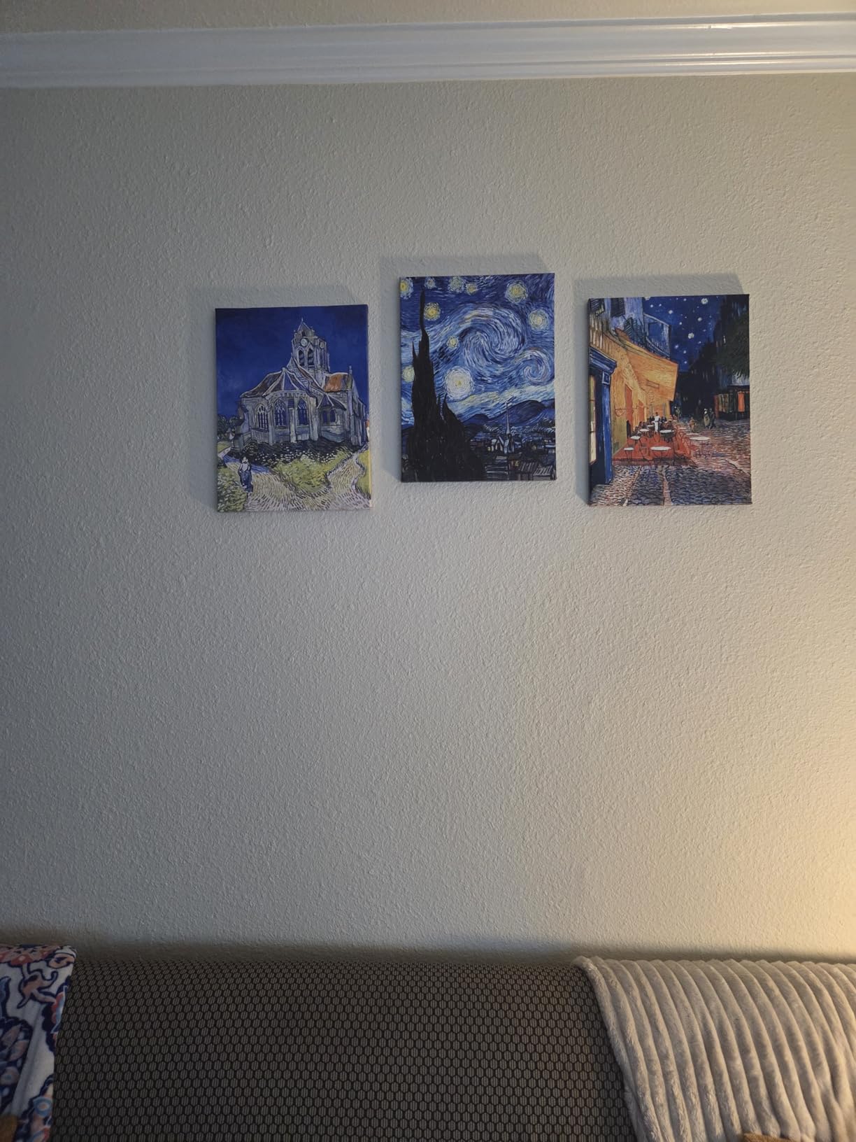Vincent Van Gogh Canvas Wall Art Paintings, Famous Starry Night Picture Prints for Decor Classic Cafe Terrace At Night Artwork Reproduction Poster for Bedroom Living Room Office 12x16x3 Piece customer photo 1