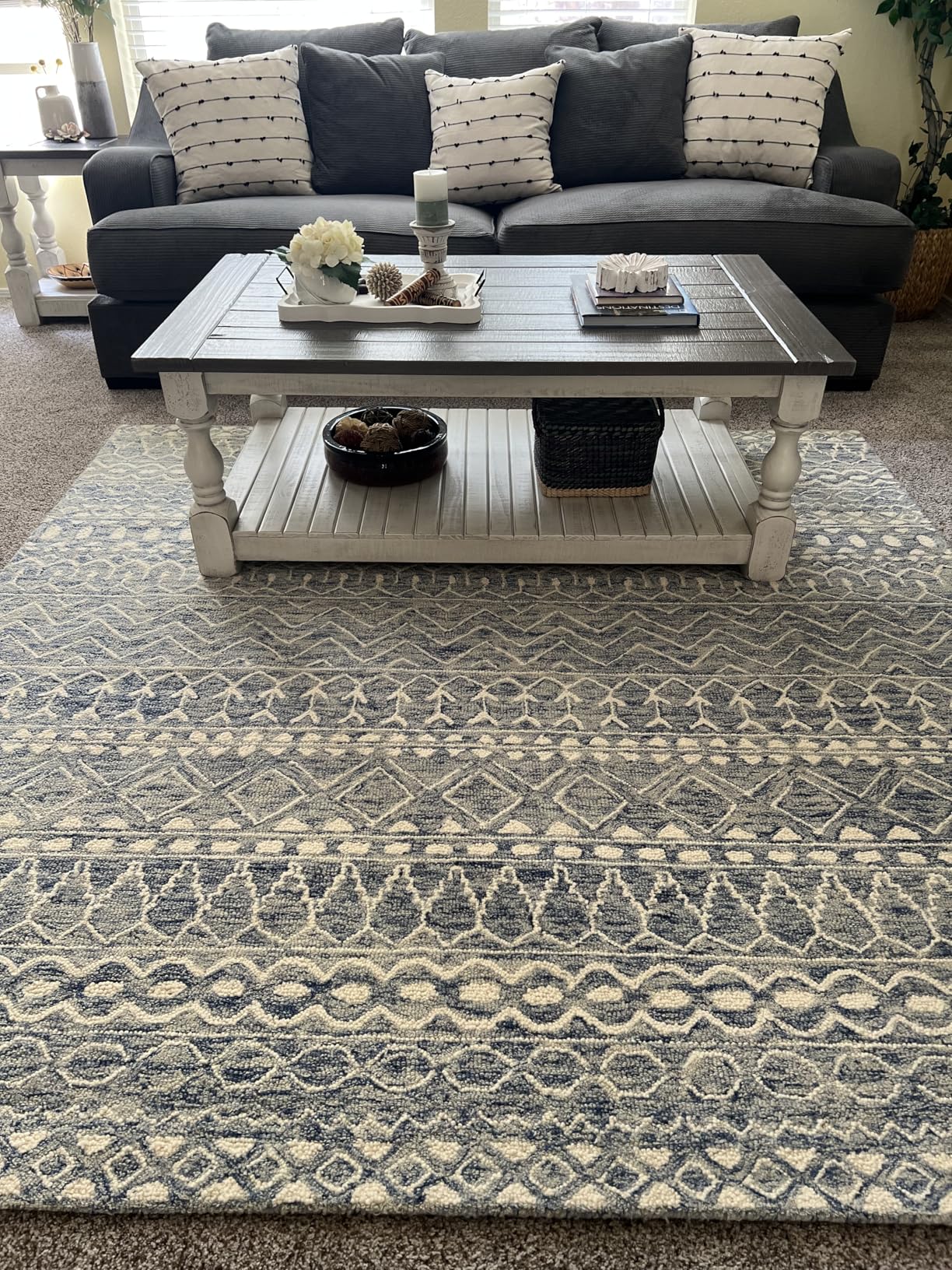 SAFAVIEH Micro-Loop Collection 6' x 9' Blue/Ivory MLP502M Handmade Moroccan Boho Tribal Premium Wool customer photo 2