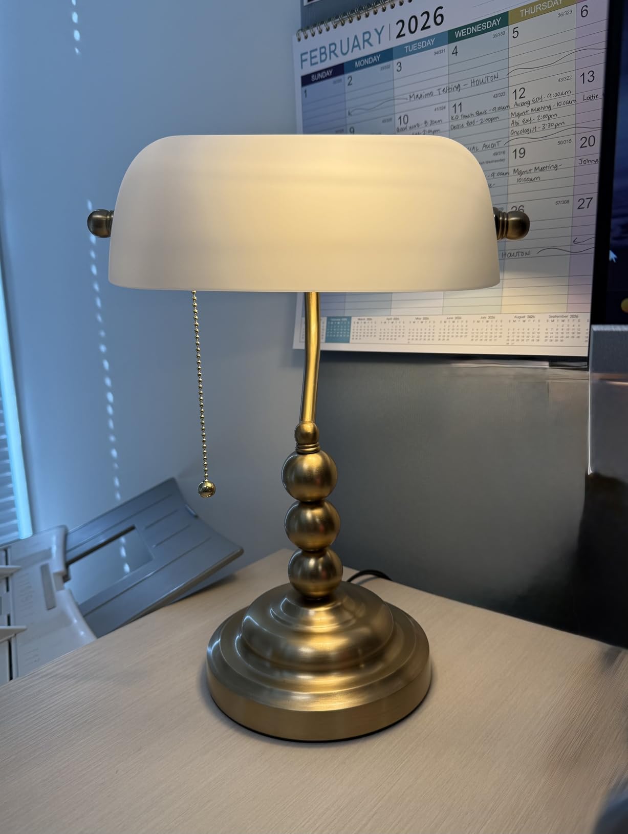 TORCHSTAR Green Glass Bankers Desk Lamp, Antique Desk Lamps with Brass Finish Base, Traditional Library Lamp with Pull Chain, E26 Base, Vintage Desk Lamp for Office, Study Room customer photo 2