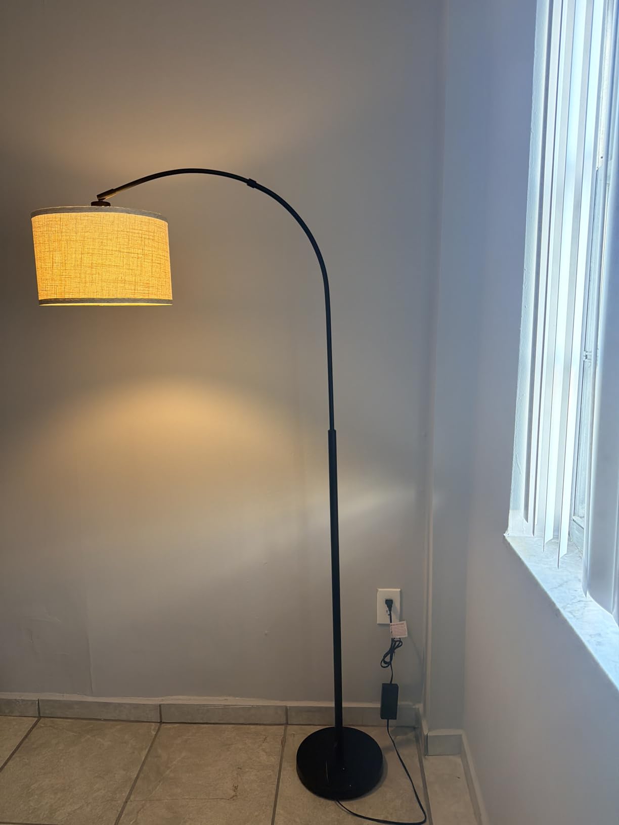 Dimmable Floor Lamp, Arc Floor Lamp with Dimmer, Black Standing Lamp with Adjustable Hanging Shade, Over Couch Tall Reading Light, Modern Pole Lamp for Living Room Bedroom, 9W LED Bulb Included customer photo 2