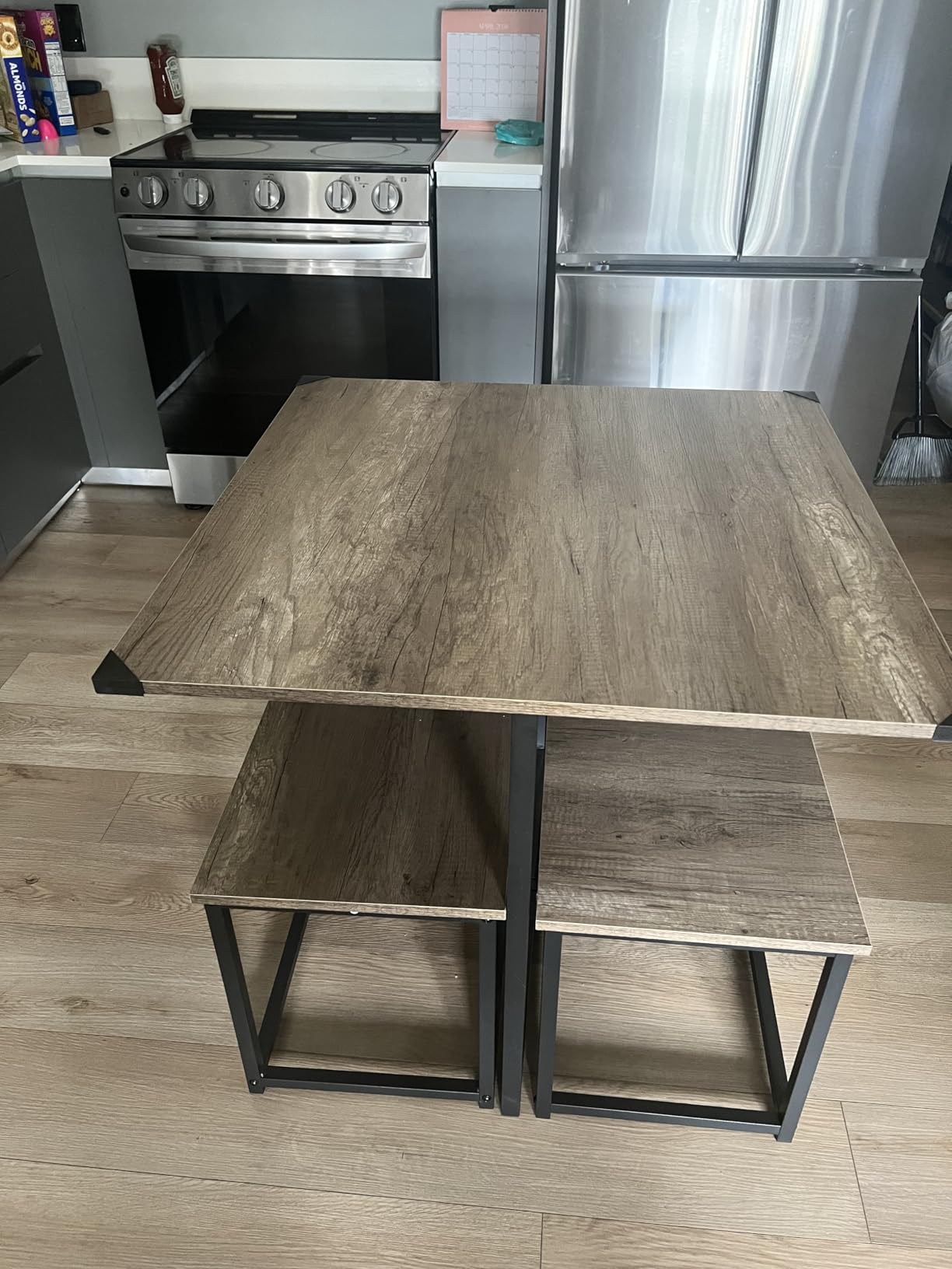 Yaheetech Industrial Dining Table Set for 4 Compact Kitchen Table and 4 Stools Space Saving Home Furniture for Small Space, Rustic Brown customer photo 1