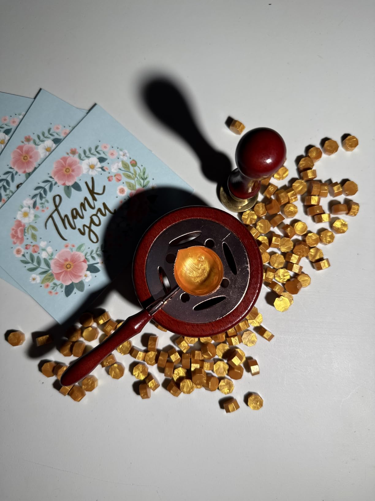 Wax Seal Stamp Kit - 357Pc Set with Wax Beads, Seal Stamp, Warmer, Spoon, Candles for Vintage Envelopes & Letters - Gold customer photo 2
